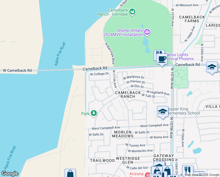 map of restaurants, bars, coffee shops, grocery stores, and more near 4820 North 111th Lane in Phoenix