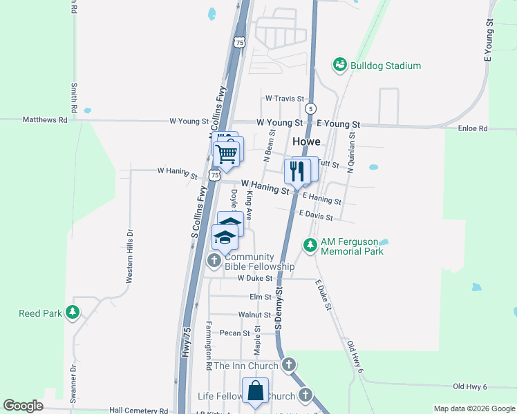map of restaurants, bars, coffee shops, grocery stores, and more near 113 King Avenue in Howe
