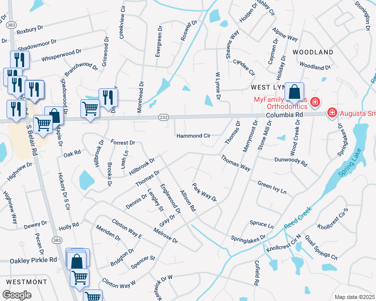 map of restaurants, bars, coffee shops, grocery stores, and more near 138 Thomas Drive in Martinez