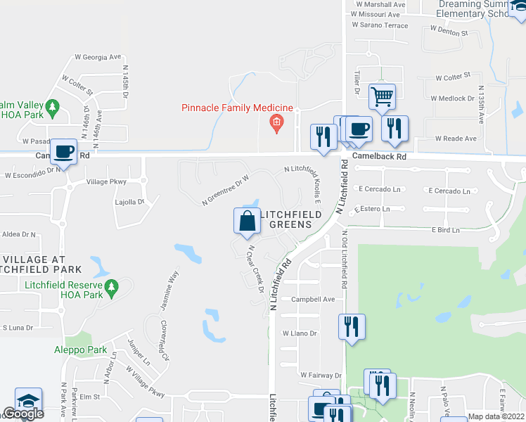 map of restaurants, bars, coffee shops, grocery stores, and more near 4733 North Brookview Terrace in Litchfield Park