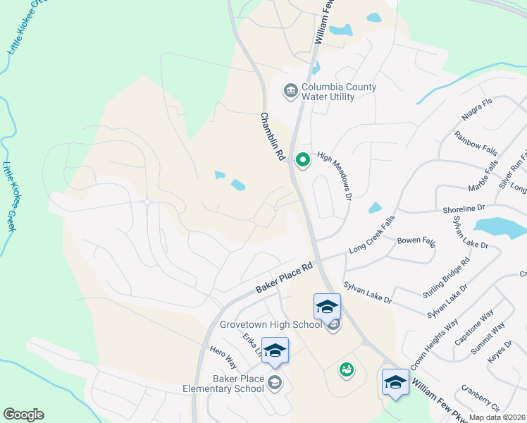 map of restaurants, bars, coffee shops, grocery stores, and more near 5001 High Meadows Drive in Grovetown