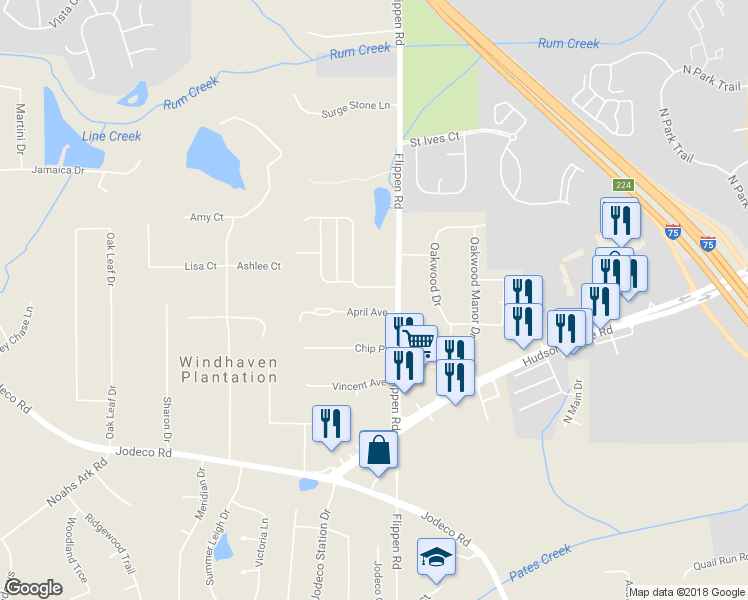 map of restaurants, bars, coffee shops, grocery stores, and more near 27 April Avenue in Stockbridge
