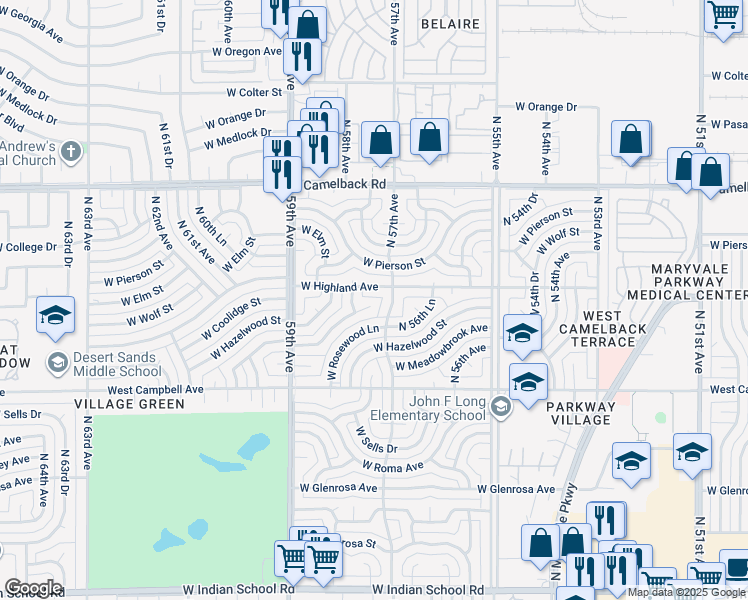 map of restaurants, bars, coffee shops, grocery stores, and more near 4643 North 58th Avenue in Phoenix