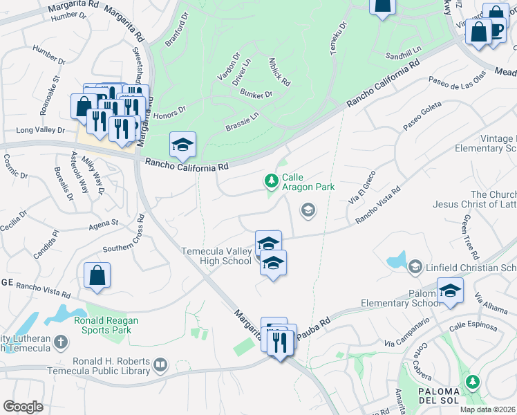 map of restaurants, bars, coffee shops, grocery stores, and more near 31060 Corte Arroyo Vista in Temecula