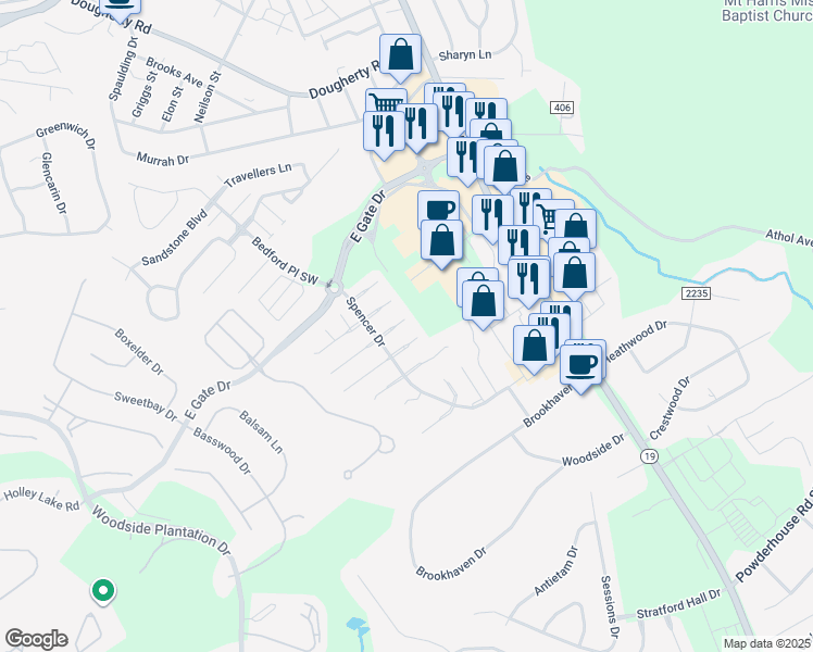 map of restaurants, bars, coffee shops, grocery stores, and more near 138 West Middlebury Lane Southwest in Aiken