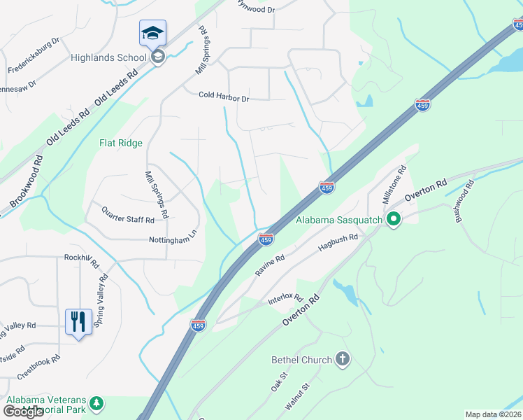 map of restaurants, bars, coffee shops, grocery stores, and more near 3931 Rock Creek Drive in Birmingham