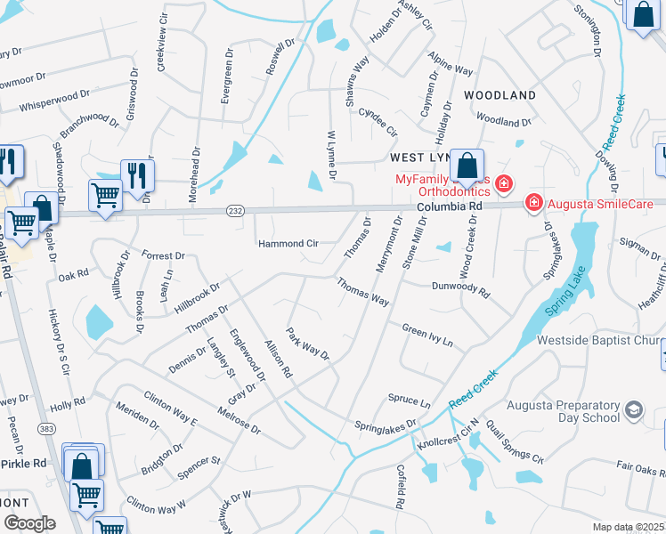 map of restaurants, bars, coffee shops, grocery stores, and more near 114 Thomas Drive in Martinez
