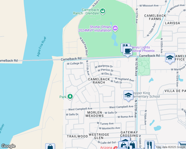 map of restaurants, bars, coffee shops, grocery stores, and more near 11031 West Pierson Street in Phoenix