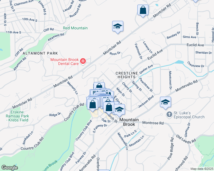 map of restaurants, bars, coffee shops, grocery stores, and more near 119 Elm Street in Birmingham