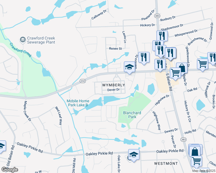 map of restaurants, bars, coffee shops, grocery stores, and more near 4630 Durbin Drive in Martinez