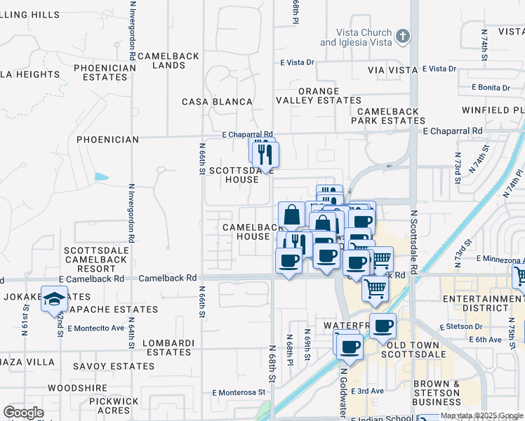 map of restaurants, bars, coffee shops, grocery stores, and more near 4630 North 68th Street in Scottsdale