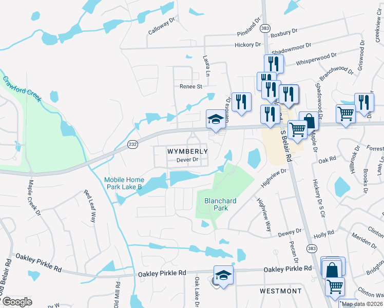 map of restaurants, bars, coffee shops, grocery stores, and more near 4612 Durbin Drive in Martinez