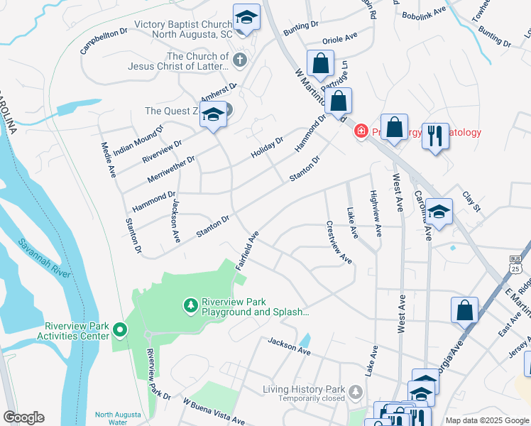 map of restaurants, bars, coffee shops, grocery stores, and more near 908 Fairfield Ave in North Augusta
