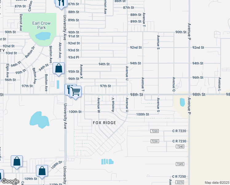 map of restaurants, bars, coffee shops, grocery stores, and more near 9707 Avenue V in Lubbock