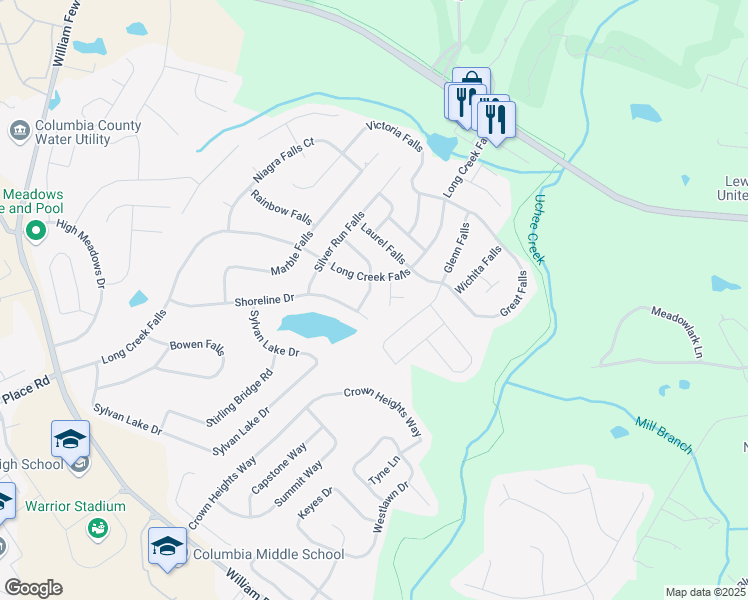 map of restaurants, bars, coffee shops, grocery stores, and more near 714 Cumberland Falls in Grovetown