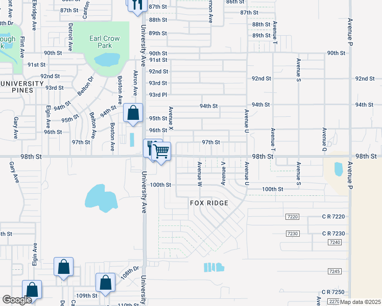 map of restaurants, bars, coffee shops, grocery stores, and more near 9707 Waco Avenue in Lubbock