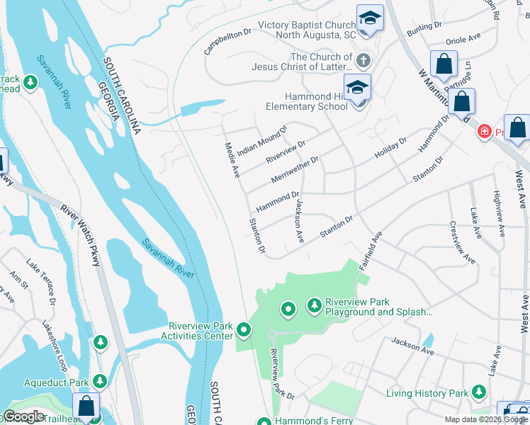 map of restaurants, bars, coffee shops, grocery stores, and more near 705 Hammond Drive in North Augusta