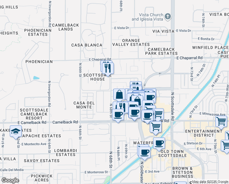 map of restaurants, bars, coffee shops, grocery stores, and more near in Scottsdale