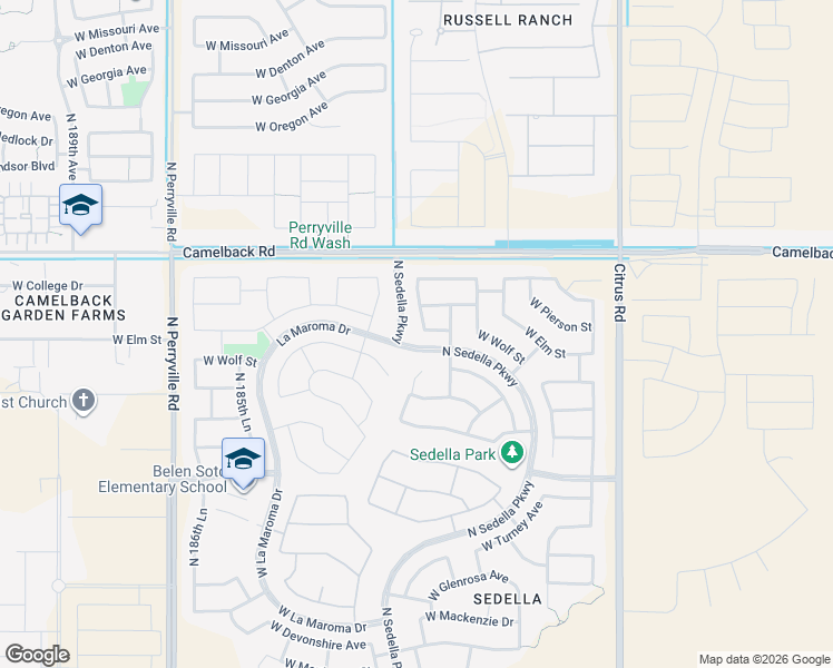 map of restaurants, bars, coffee shops, grocery stores, and more near 4804 North 182nd Lane in Goodyear