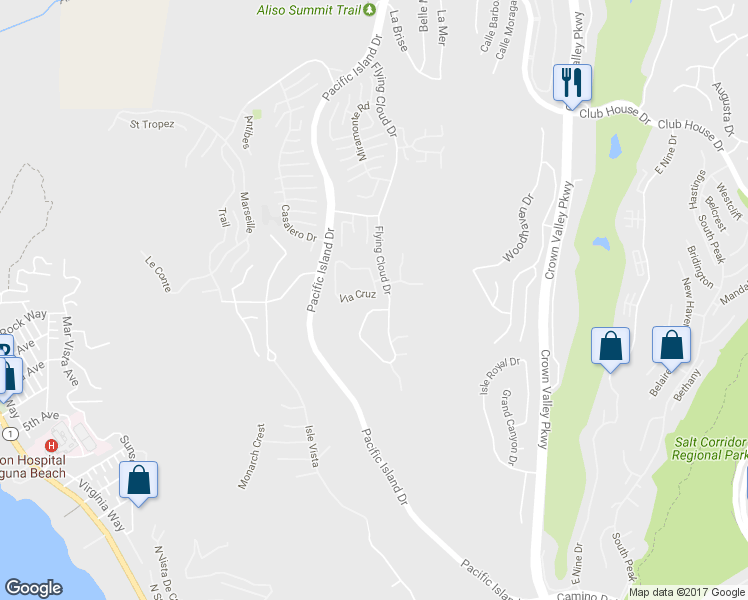 map of restaurants, bars, coffee shops, grocery stores, and more near 23002 Via Cruz in Laguna Niguel