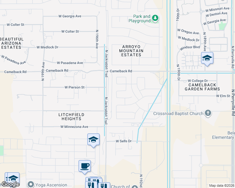 map of restaurants, bars, coffee shops, grocery stores, and more near 4545 North 195th Avenue in Litchfield Park