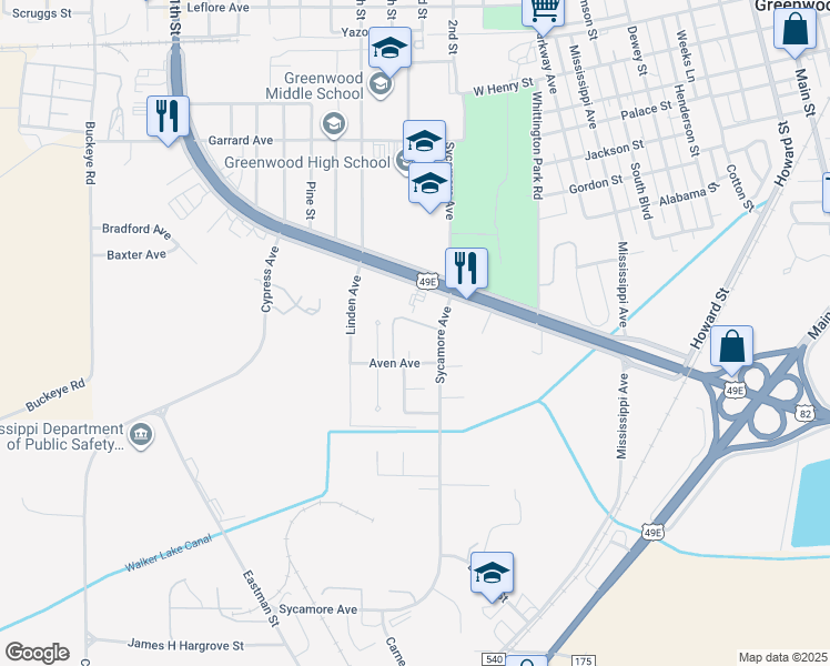 map of restaurants, bars, coffee shops, grocery stores, and more near 1000 Aven Avenue in Greenwood
