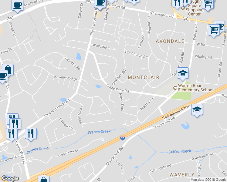 map of restaurants, bars, coffee shops, grocery stores, and more near 3222 Crane Ferry Road in Augusta