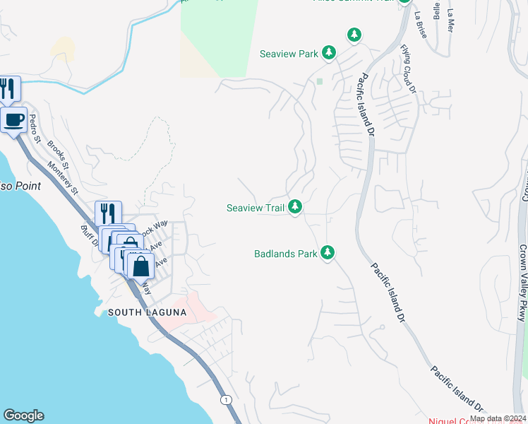 map of restaurants, bars, coffee shops, grocery stores, and more near 20 Le Conte in Laguna Niguel