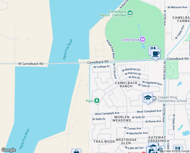 map of restaurants, bars, coffee shops, grocery stores, and more near 11236 West Pierson Street in Phoenix