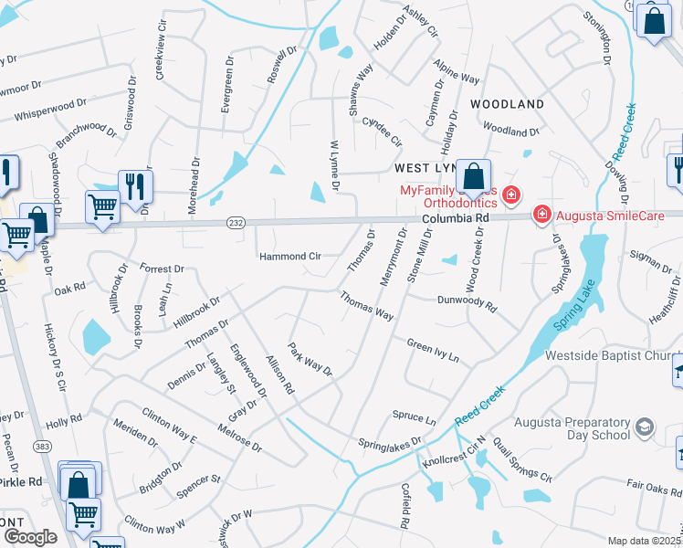 map of restaurants, bars, coffee shops, grocery stores, and more near 114 Thomas Drive in Martinez