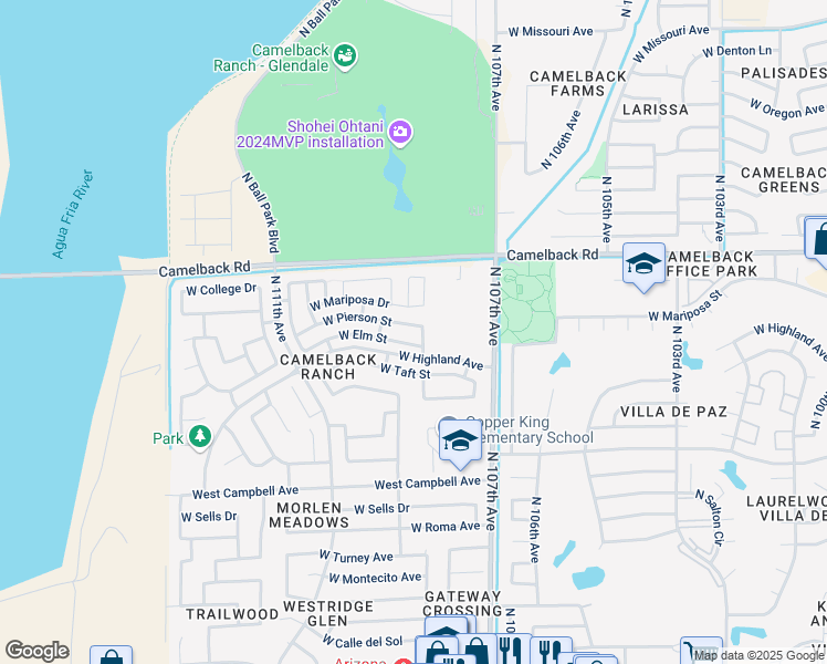 map of restaurants, bars, coffee shops, grocery stores, and more near 16a North 108th Avenue in Phoenix