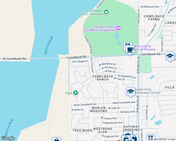 map of restaurants, bars, coffee shops, grocery stores, and more near 4820 North 111th Lane in Phoenix