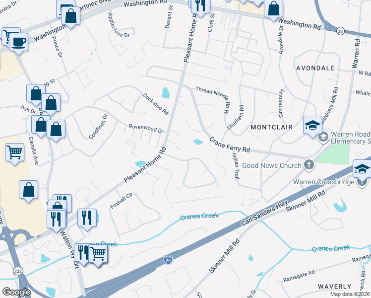 map of restaurants, bars, coffee shops, grocery stores, and more near 2905 Pleasant Cove Court in Augusta