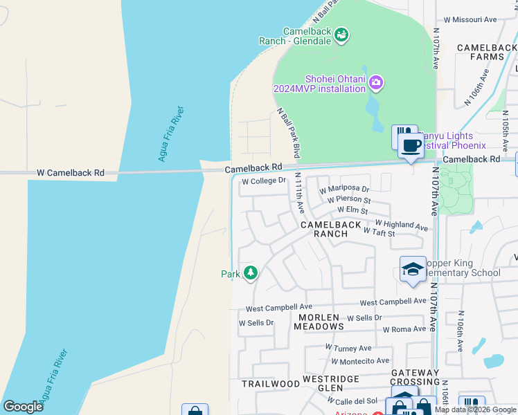 map of restaurants, bars, coffee shops, grocery stores, and more near 4831 North 112th Drive in Phoenix