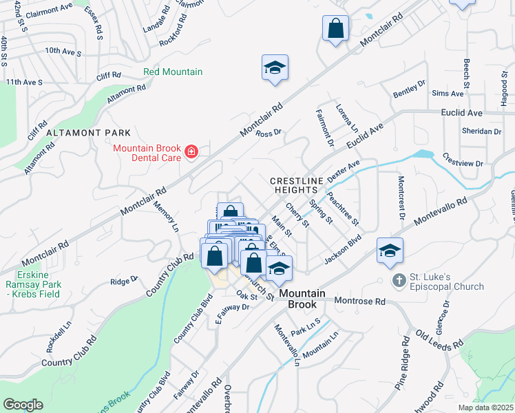 map of restaurants, bars, coffee shops, grocery stores, and more near 119 Elm Street in Birmingham