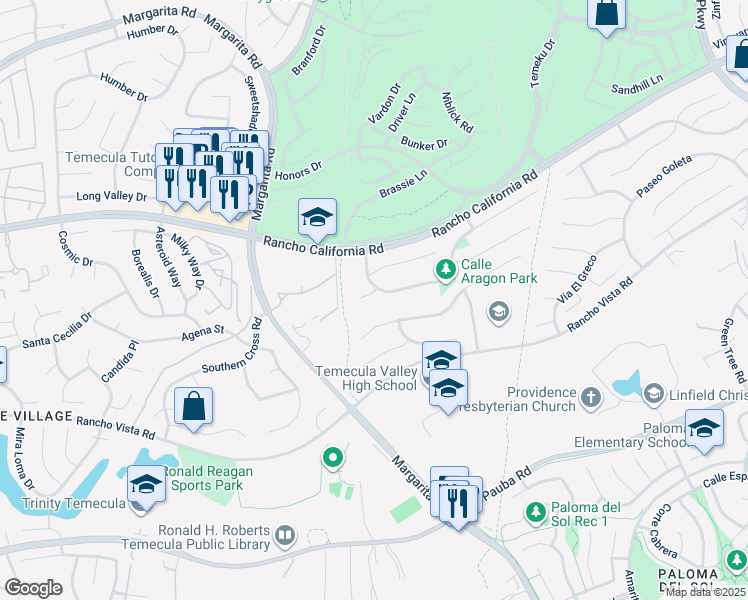 map of restaurants, bars, coffee shops, grocery stores, and more near 31035 Corte Anacapa in Temecula