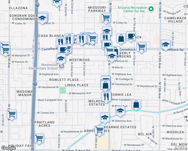 map of restaurants, bars, coffee shops, grocery stores, and more near 4669 North 21st Avenue in Phoenix