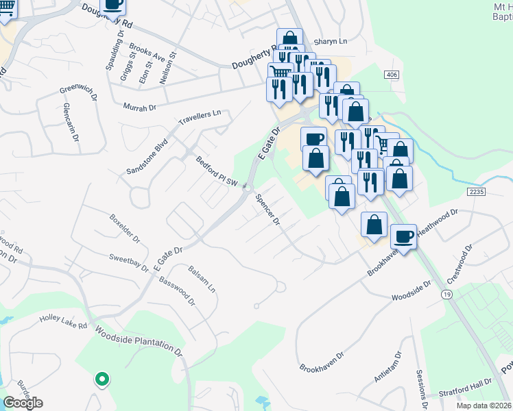 map of restaurants, bars, coffee shops, grocery stores, and more near 3112 Lucas Lane Southwest in Aiken