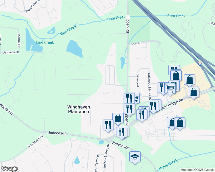 map of restaurants, bars, coffee shops, grocery stores, and more near 215 Turnstone Road in Stockbridge
