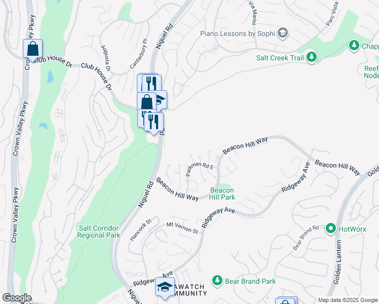 map of restaurants, bars, coffee shops, grocery stores, and more near 5 Copley Place in Laguna Niguel