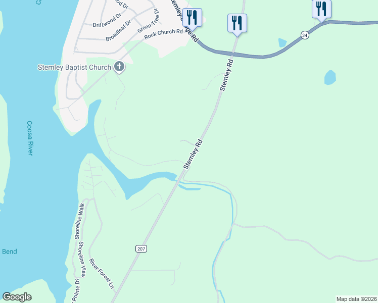 map of restaurants, bars, coffee shops, grocery stores, and more near 60 East Lake Hill Drive in Talladega