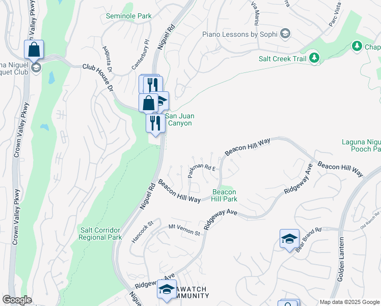 map of restaurants, bars, coffee shops, grocery stores, and more near 5 Copley Place in Laguna Niguel