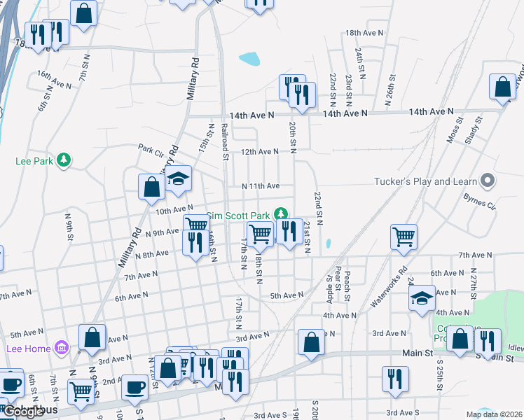 map of restaurants, bars, coffee shops, grocery stores, and more near 900-924 North 18th Street in Columbus