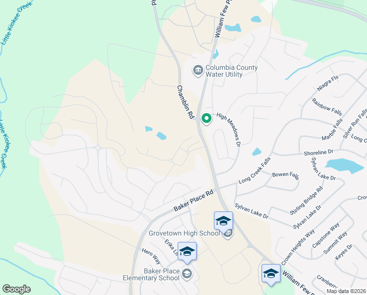 map of restaurants, bars, coffee shops, grocery stores, and more near 5001 High Meadows Drive in Grovetown