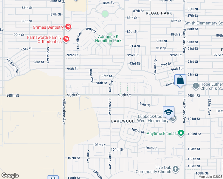 map of restaurants, bars, coffee shops, grocery stores, and more near 9608 Iola Avenue in Lubbock