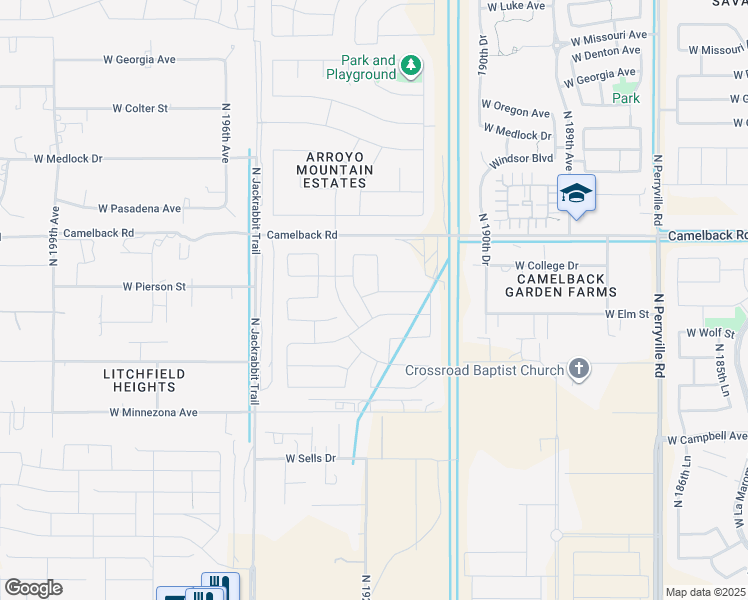 map of restaurants, bars, coffee shops, grocery stores, and more near 19224 West Wolf Street in Litchfield Park