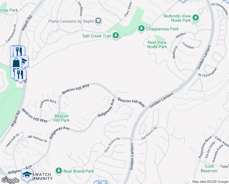 map of restaurants, bars, coffee shops, grocery stores, and more near 31 Russell Lane in Laguna Niguel