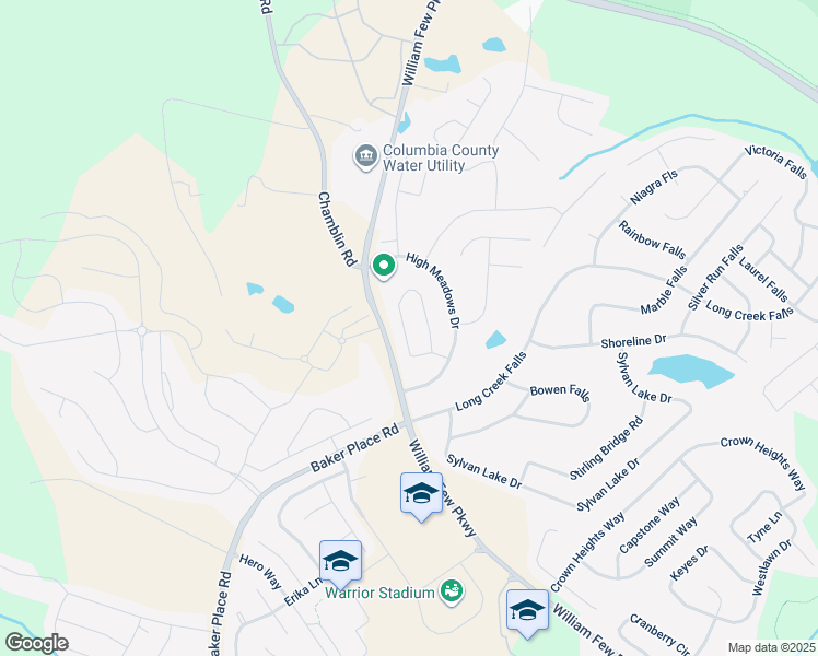 map of restaurants, bars, coffee shops, grocery stores, and more near 243 High Meadows Circle in Grovetown