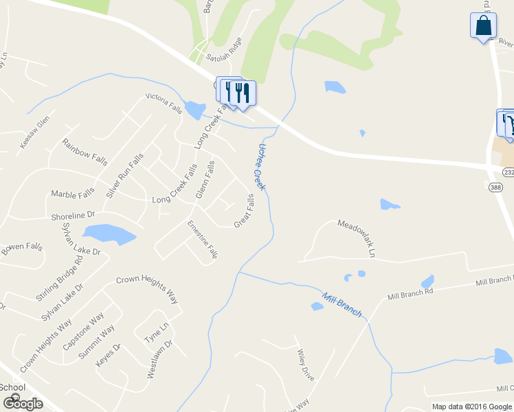 map of restaurants, bars, coffee shops, grocery stores, and more near 557 Great Falls in Grovetown