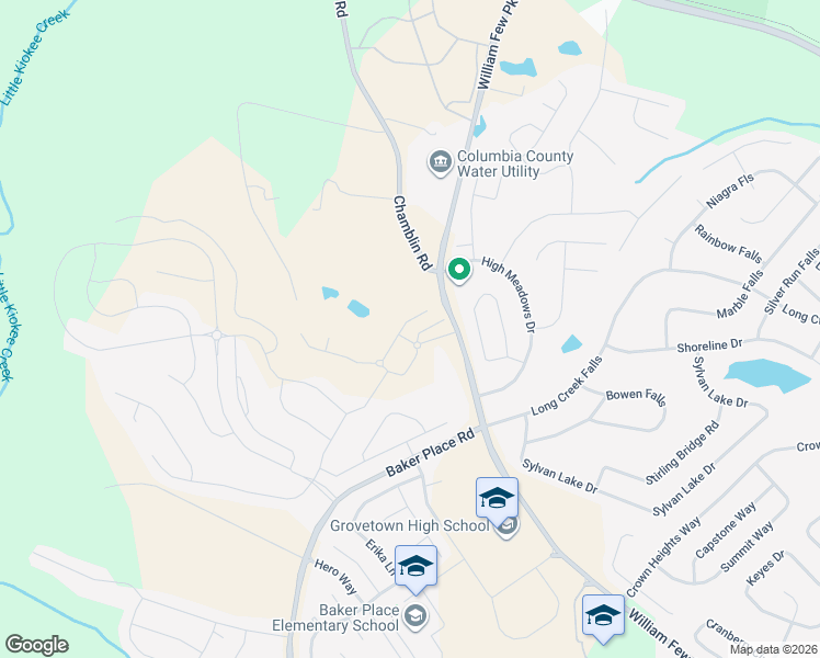 map of restaurants, bars, coffee shops, grocery stores, and more near 5001 High Meadows Drive in Grovetown